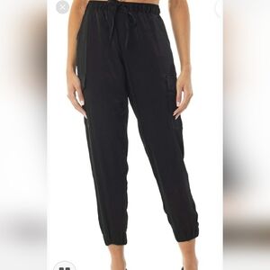 Almost Famous Black Satin Cargo Jogger Size S
